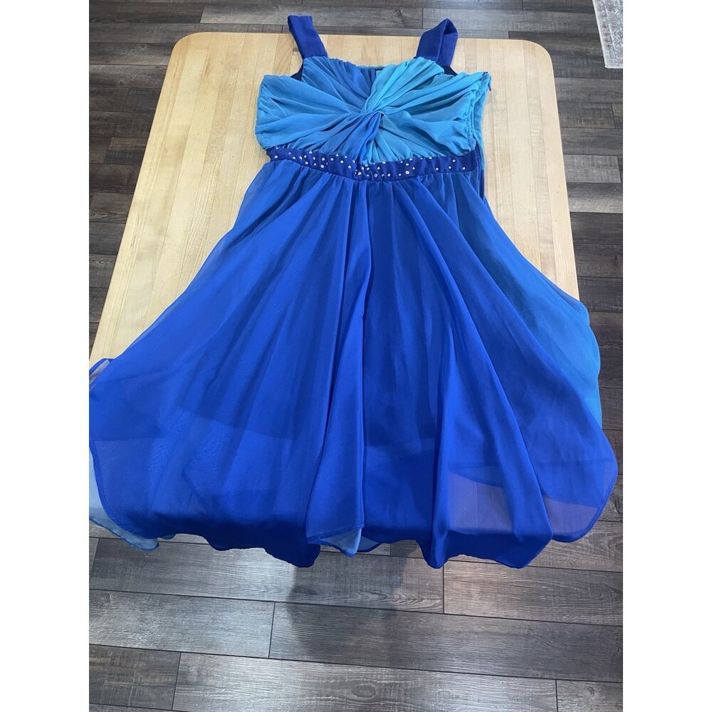 Tween Diva Dress Girls 14 Blue Chiffon Rhinestone Retro Y2K Fairy Glam